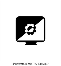 Computer LCD screen vector logo design with gear.