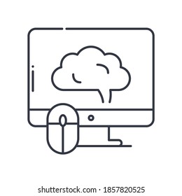 Computer learning icon, linear isolated illustration, thin line vector, web design sign, outline concept symbol with editable stroke on white background.