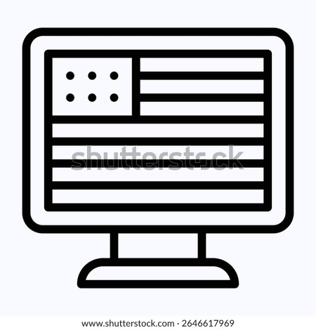 Computer, Led, Television With American Flag, Fourth Of July Icon, Vector Style Lineal Icon. 