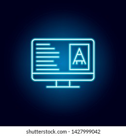 computer, lesson outline icon in neon style. elements of education illustration line icon. signs, symbols can be used for web, logo, mobile app, UI, UX