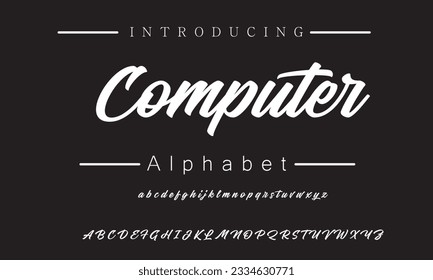 Computer Lettering font isolated on black background. Texture alphabet in street art and graffiti style. Grunge and dirty effect.  Vector brush letters.