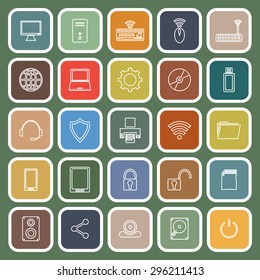 Computer line flat icons on green background, stock vector
