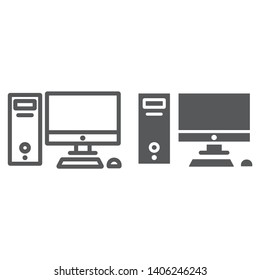 Computer line and glyph icon, desktop and monitor, pc sign, vector graphics, a linear pattern on a white background, eps 10.