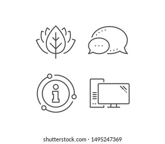 Computer line icon. Chat bubble, info sign elements. PC component sign. Monitor with case symbol. Linear computer outline icon. Information bubble. Vector