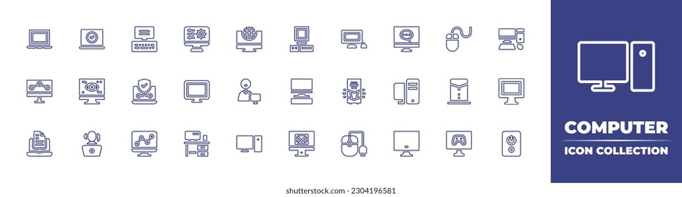 Computer line icon collection. Editable stroke. Vector illustration. Containing computer, check, typing, configuration, global, personal computer, computer mouse, pc, chemistry, ip, tv screen, reading