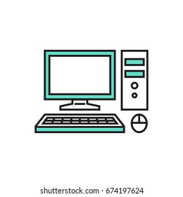 Computer line icon. Line icon with flat design elements on white background. Symbol for your web site design, logo, app, UI. Vector illustration, EPS