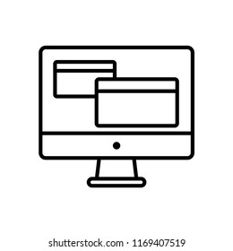 Computer line icon isolated on white background. Outline thin business technology network vector.
