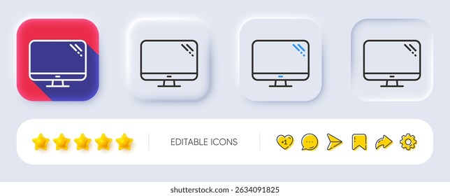 Computer line icon. Neumorphic, Flat shadow, 3d buttons. PC component sign. Monitor symbol. Line computer icon. Social media icons. Vector