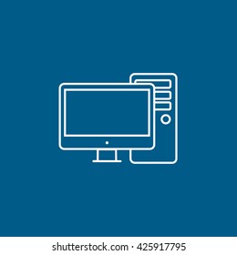 Computer Line Icon On Blue Background