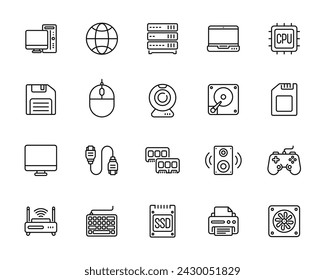 Computer line icon set isolated on white background