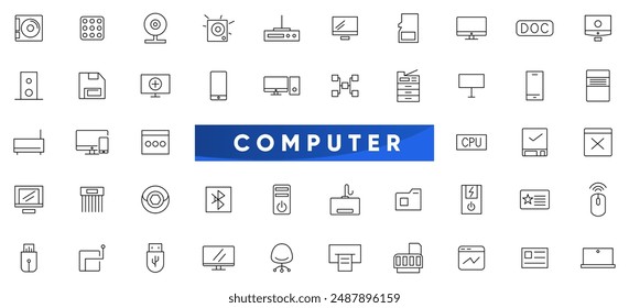 Computer line icon set. Laptop, smartphone, electronics, desktop, device and technology outline icon collection. UI thin outline icons.