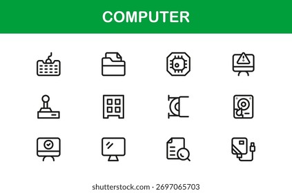 Conjunto de Ícones de Linha de Computador - Símbolos Vetoriais Modernos Profissionais para Tecnologia e Dispositivos Digitais