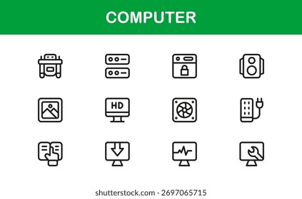Computer Line Icon Set - Professionelle moderne Vektorsymbole für Technologie und digitale Geräte