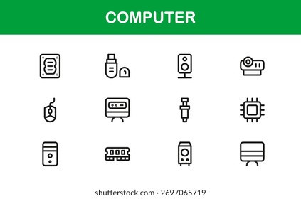 Computer Line Icon Set – Professional Modern Vector Symbols for Technology and Digital Devices