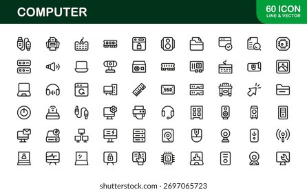 Conjunto de iconos de línea de computadora: símbolos de Vector modernos de Profesional para Tecnología y dispositivos digitales