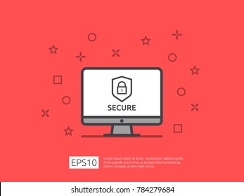 computer line icon with shield Privacy Data protection and Internet VPN Security banner Concept vector illustration