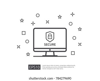 computer line icon with shield Privacy Data protection and Internet VPN Security banner Concept vector illustration