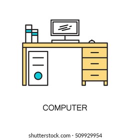 Computer line icon. Single high quality outline interior or technological pictogram for composition of children's room. Vector line element for design website, mobile app, logo, etc.