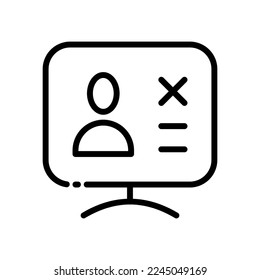 Computer line icon. Web page, profile, account, parameters, settings, window, personality, personalization, internet, browser, application, work, business. Technology concept. Vector black line icon