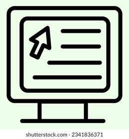 Computer line icon. Webpage with cursor on monitor outline style pictogram on white background. Education web site and mouse pointer on pc mobile concept web design. Vector graphics.