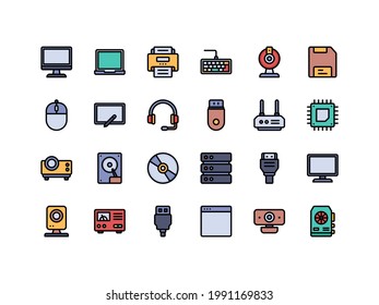 Conjunto de iconos de color lineal para equipos y TI