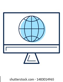 Computer linear business icon with a globe.