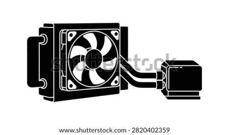 Computer liquid cooler system black and white silhouette cooling system