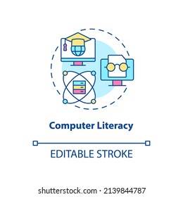 Computer literacy concept icon. Understanding computer systems. Basic digital skills abstract idea thin line illustration. Isolated outline drawing. Editable stroke. Arial, Myriad Pro-Bold fonts used