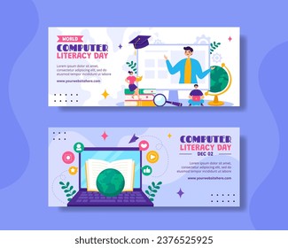 Computer Literacy Day Horizontal Banner Illustration Flat Cartoon Hand Drawn Templates Background