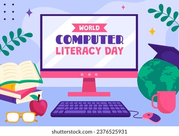 Computer Literacy Day Social Media Background Illustration Flat Cartoon Hand Drawn Templates