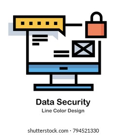 Computer and Lock Line Color Icon