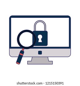 Computer locked with magnifying glass