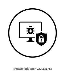 Computer, locked, virus icon. Black vector graphics.