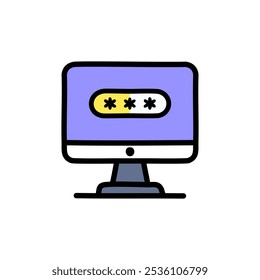 Ícone de login do computador, ilustração vetorial. Estilo de design plano.