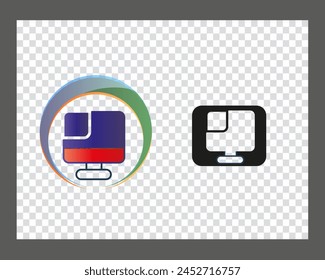 un logotipo de ordenador con un logotipo azul y rojo y un círculo blanco y negro.