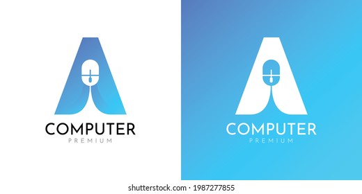 Computer logo design concept. Initial a with mouse and usb.