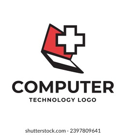 Computer logo design. Pc fix, repair, Computer maintenance service, software, Computer tech shop vector illustration isolated on white background