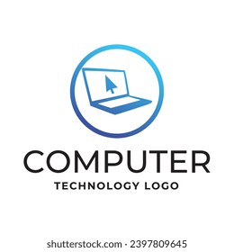 Computer logo design. Pc fix, repair, Computer maintenance service, software, Computer tech shop vector illustration isolated on white background