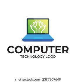 Computer logo design. Pc fix, repair, Computer maintenance service, software, Computer tech shop vector illustration isolated on white background