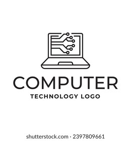 Computer logo design. Pc fix, repair, Computer maintenance service, software, Computer tech shop vector illustration isolated on white background