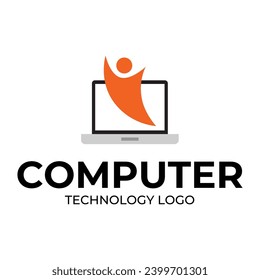 Computer logo design. Pc fix, repair, Computer maintenance service, software, Computer tech shop vector illustration isolated on white background