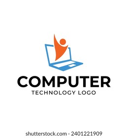 Computer logo design. Pc fix, repair, Computer maintenance service, software, Computer tech shop vector illustration isolated on white background