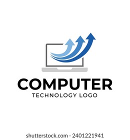 Computer logo design. Pc fix, repair, Computer maintenance service, software, Computer tech shop vector illustration isolated on white background