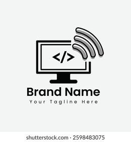 Computer Logo Design, Tech Code Wifi Logo, Laptop Wifi Logo