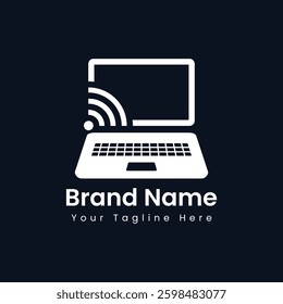 Computer Logo Design, Tech Code Wifi Logo, Laptop Wifi Logo