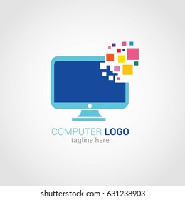 Computer Logo Design Template. Vector Illustration