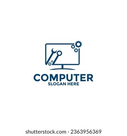 Computer logo template. Computer repair logo , Software development vector design. Desktop service logotype