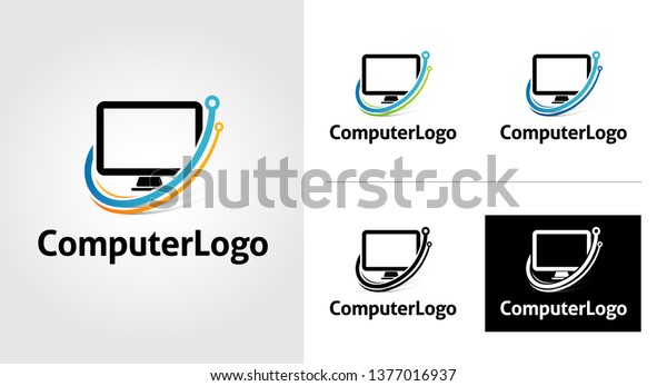 Computer Logo Template Set Stock Vector (Royalty Free) 1377016937 ...