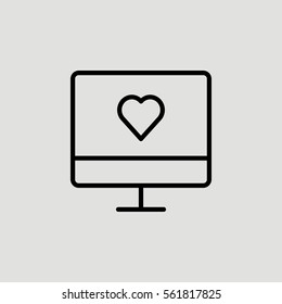 Computer Love Favorite Outline Vector Icon