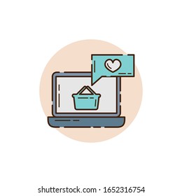 computer with love symbol Icon for online shop theme with line design style